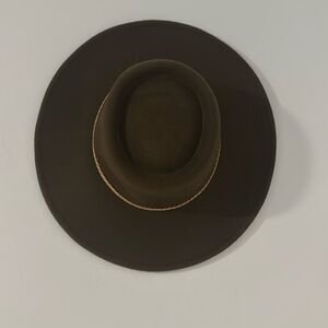 Olive green with a tan braid, felt hat